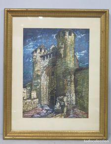Art: VISTA DEL CASTILLO DE SIGÜENZA. CERA SOBRE PAPEL. JULIAN NADAL